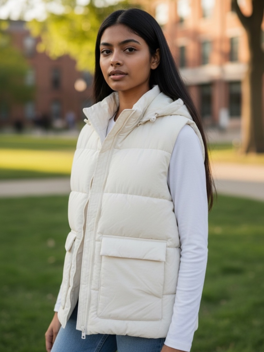 Zara cream hooded puffer vest size 11-12